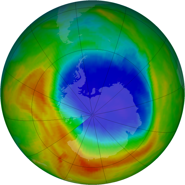 Antarctic ozone map for 31 October 1989